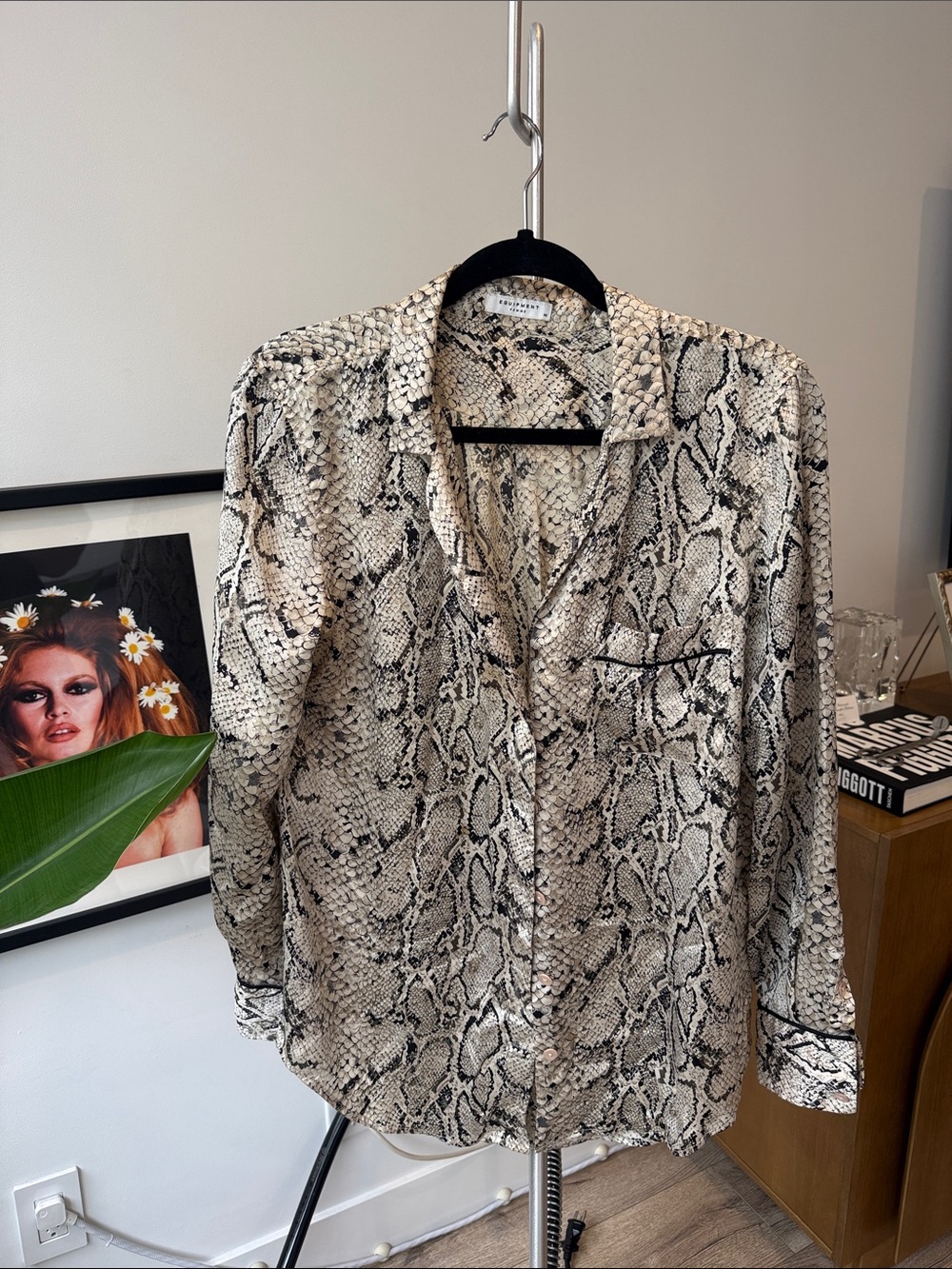 Oversized Snake Print Long Sleeve Button-Up Blouse